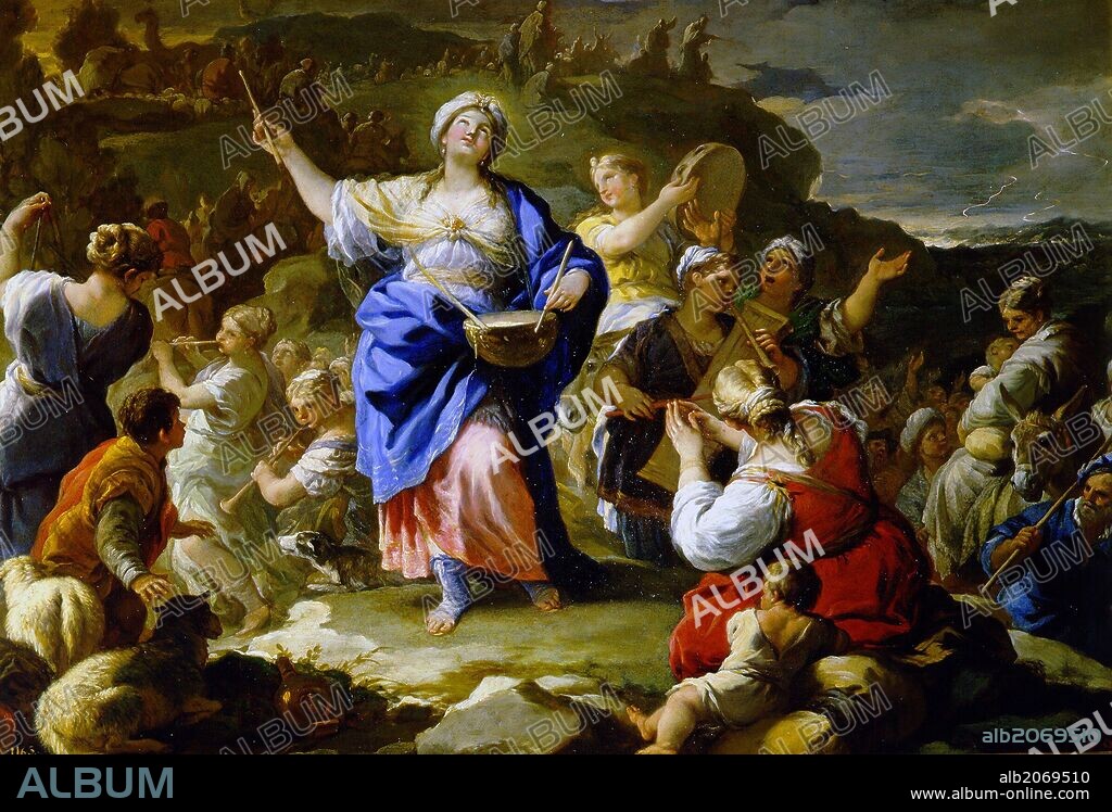 Luca Giordano / 'El cántico de la profetisa María', Hacia 1687, Escuela Italiana, Óleo sobre Lámina de cobre, 58 cm x 84 cm, P00159.