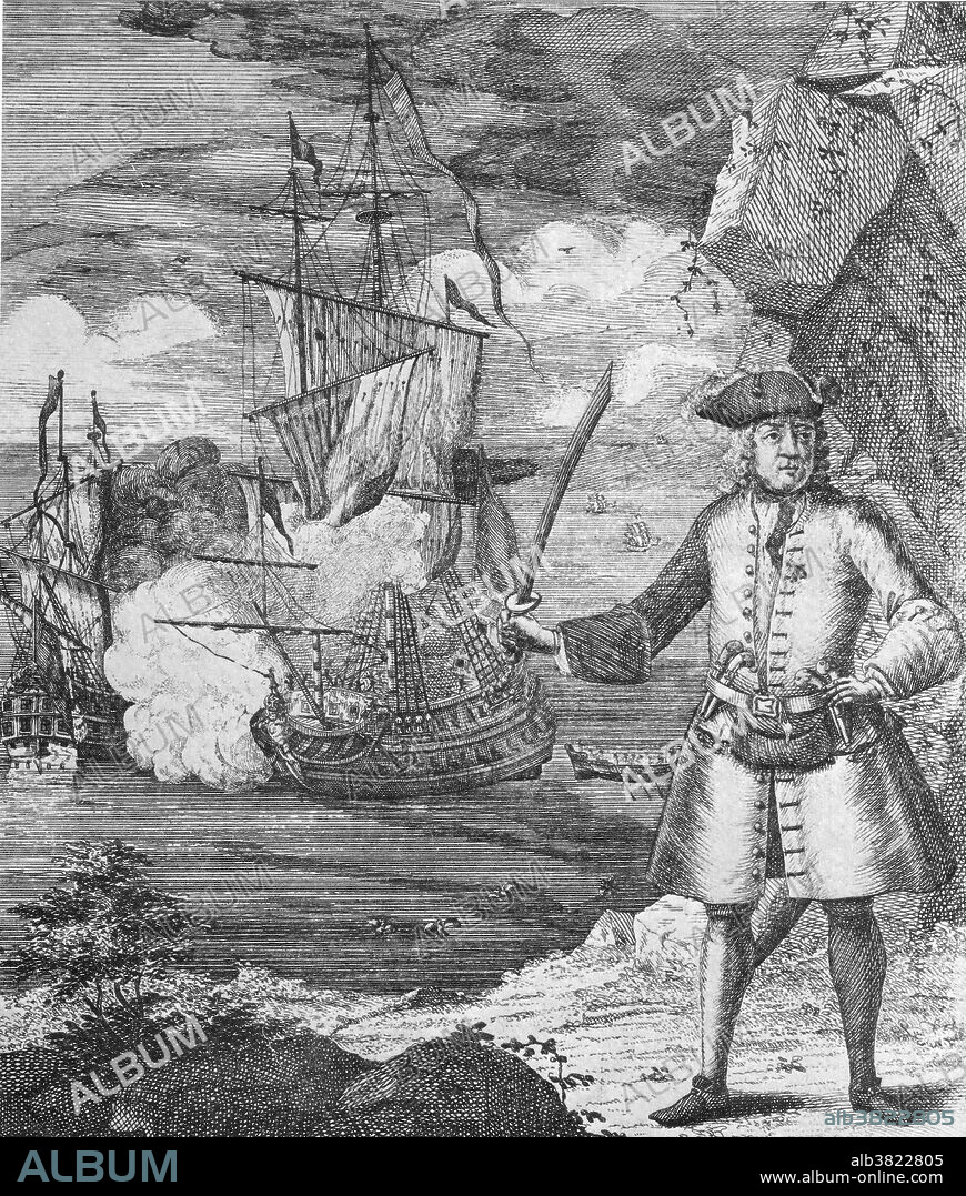 Henry Every (August 23, 1659 - after 1696) was an English pirate who operated in the Atlantic and Indian Oceans in the mid-1690s. He was one of the few major pirate captains to retire with his loot without being arrested or killed in battle. He was one of the most feared pirates of the Red Sea. His reputation gave him a chance to organize the pirate's fleet. Famous pirate captains such as Thomas Tew, William Want, Thomas Wake and William May were sailing under his leadership. With five ships, he was powerful enough to attack even the well-armored treasure ships which were sailing between India and Middle East. The biggest catch of his career was the Gang-i-Sawai. It was part of Grand Moghul's of India convoy of ships on which they plundered about 600,000 pounds of gold, silver and jewels. He disbanded his fleet and sailed his ship, Fancy, to the Caribbean but there was a bounty on his head and no amount of bribery money made him welcome. He changed his name to Benjamin Bridgeman and with leftovers of his crew, sailed to the Ireland. Some of them were captured and hanged, but Henry Every escaped and vanished into obscurity. There are no reliable contemporary accounts of his flag.