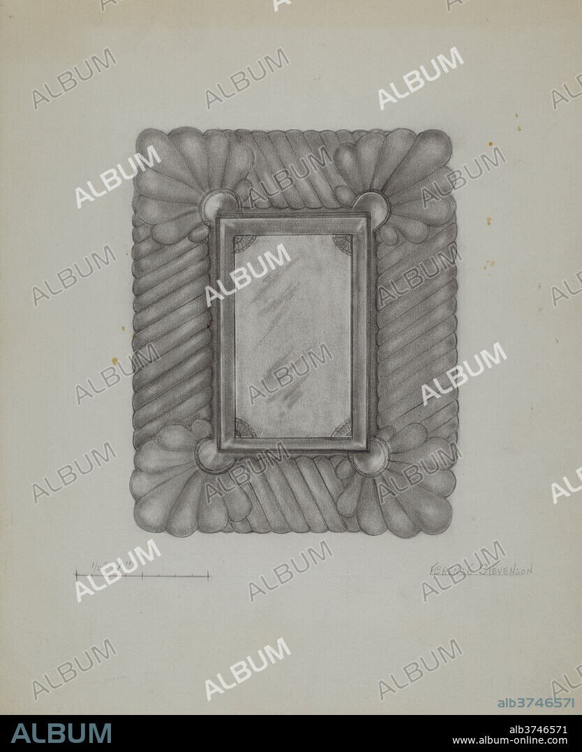 FLORENCE STEVENSON. Mirror. Dated: 1937. Dimensions: overall: 29 x 22.9 cm (11 7/16 x 9 in.)  Original IAD Object: 12"x9 1/2" overall.  Frame 2 1/2"wide. Medium: graphite on paperboard.