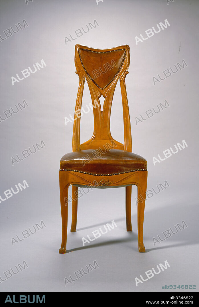 Side Chair, Hector Guimard, French, 18671942, Ateliers d'Art et de Fabrication, Paris, France, c.18971914, c.1900, Pearwood and original leather, Made in Paris, Île-de-France, France, Europe, Furniture, 42 3/4 x 17 7/8 x 20 1/4 in. (108.6 x 45.4 x 51.4 cm).