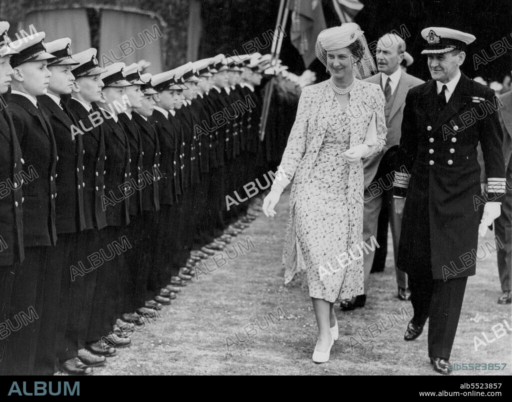 Duchess of Kent Attends Fete -- The Duchess of Kent inspecting boys of the Royal Merchant Naval School of Bearwood who formed the guard of honour.The Duchess of Kent this afternoon received purses when she attended the Royal Berkshire Centenary Fete at Englefield House, Reading. June 25, 1938. (Photo by Keystone).
