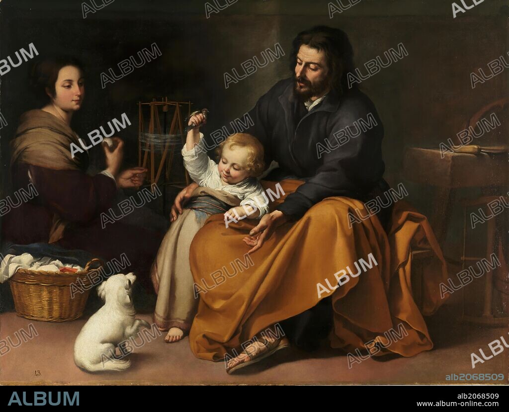 BARTOLOMÉ ESTEBAN MURILLO. Bartolomé Esteban Murillo / 'Sagrada Familia del pajarito', Hacia 1650, Escuela Española, Óleo sobre Lienzo, 144 cm x 188 cm, P00960.