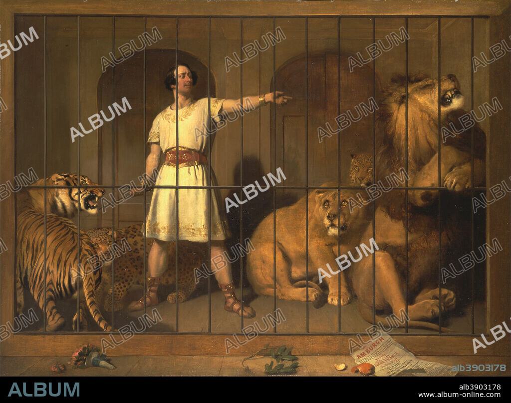 SIR EDWIN HENRY LANDSEER. Portrait of Mr. Van Amburgh, As He Appeared with His Animals at the London Theatres. Date/Period: Summer 1846 to March 1847. Painting. Oil on canvas. Height: 1,759 mm (69.25 in); Width: 2,388 mm (94.01 in).