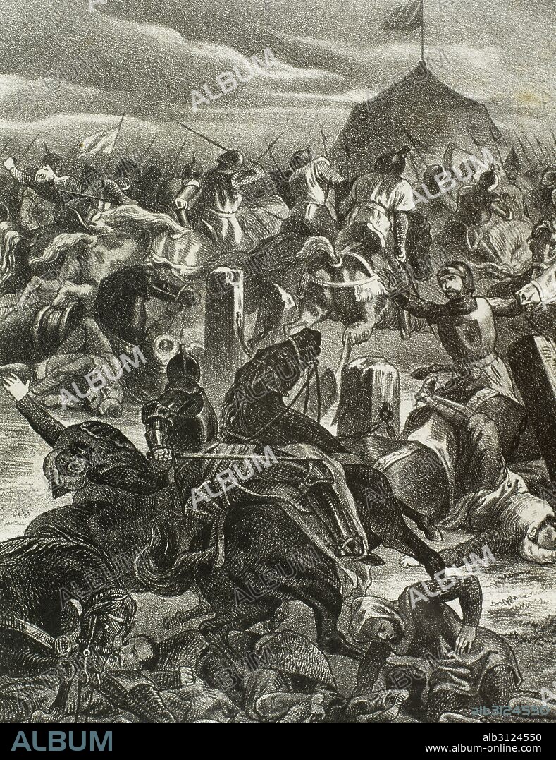 Spain. Battle of Las Navas de Tolosa (1212) in which Alfonso VIII of Castile defeated the Almohad army of Caliph al-Nasir Muhammed. Engraving.