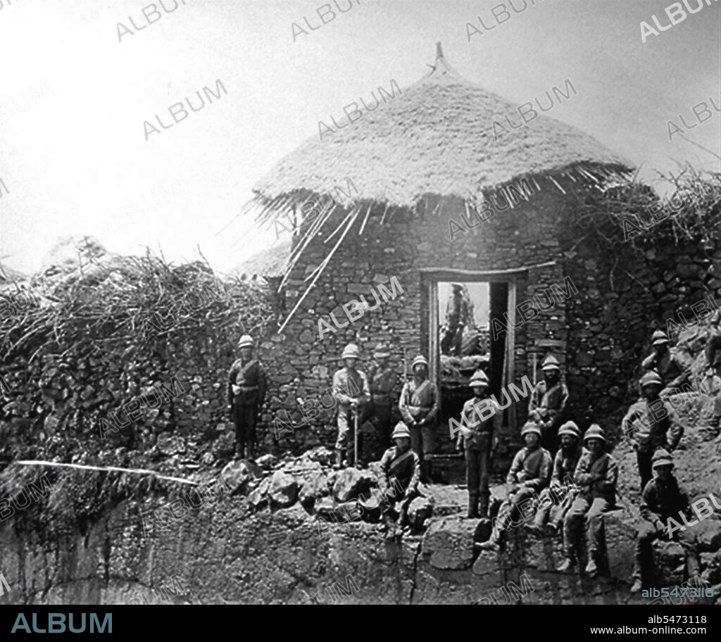 The British 1868 Expedition to Abyssinia was a punitive expedition carried out by armed forces of the British Empire against the Ethiopian Empire. Emperor Tewodros II of Ethiopia, also known as 'Theodore', imprisoned several missionaries and two representatives of the British government. The punitive expedition launched by the British in response required the transportation of a sizable military force hundreds of miles across mountainous terrain lacking any road system. The force consisted of 13,000 British and Indian soldiers, 26,000 camp followers and over 40,000 animals, including elephants. It set sail from Bombay in upwards of 280 steam and sailing ships. The advance guard of engineers landed at Zula on the Red Sea, about 30 miles (48 km) south of Massawa. The decisive battle took place at the mountain fortress of Magdala on April 10-11, 1868. British casualties were 2 killed and 18 wounded, while the Ethiopians lost 700 killed and 1,400 wounded. The defeated emperor Tewodoros committed suicide rather than be captured.