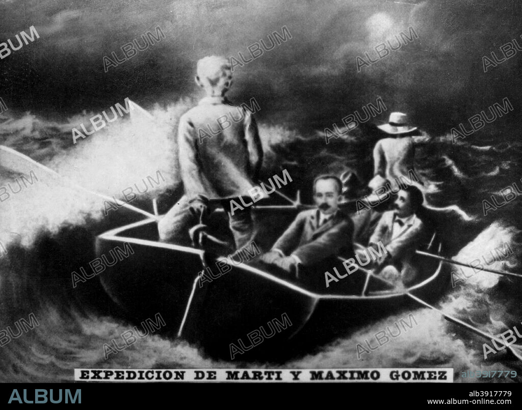Expedition of Marti and Maximo Gomez. They disembarked in Playitas on the south coast of Baracoa on April 11 1895. Cigar card from the History of Cuba, Geografico Universal, Propaganda de los Cigarros Susini y La Corona, Tabacalera Cubana.