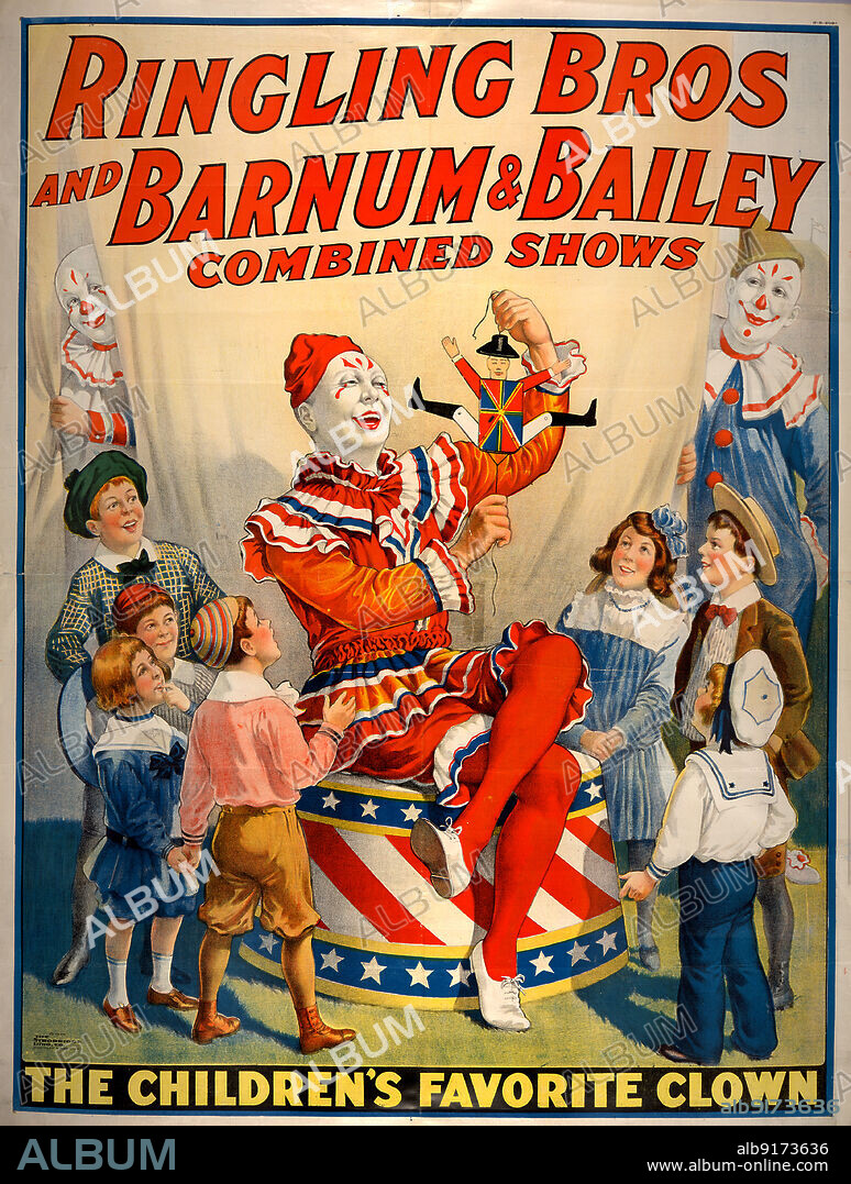 STROBRIDGE LITHOGRAPHING COMPANY. Ringling Bros and Barnum & Bailey combined shows circus poster, c1920. [Publisher: Strobridge Litho Co.; Place: Cincinnati [Ohio]].