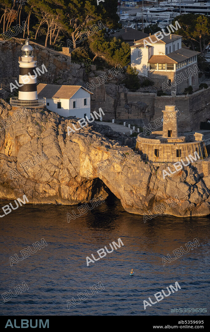 Punta de Sa Creu lighthouse, Soller port, Mallorca, Balearic Islands, Spain.