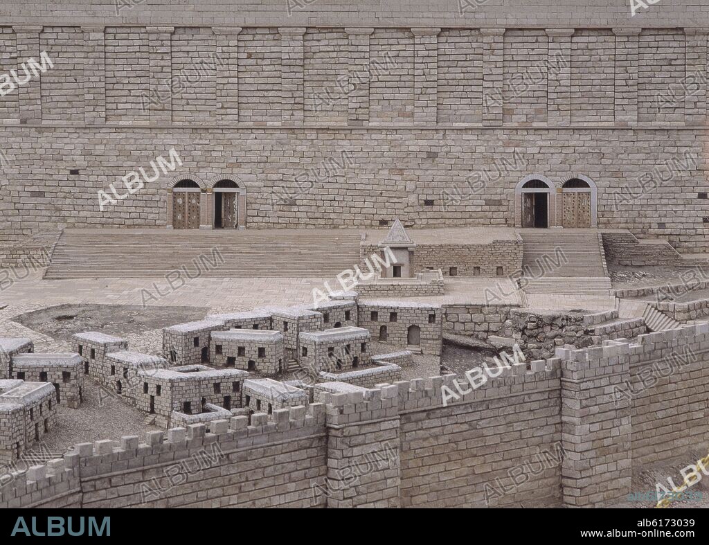 MAQUETA DE JERUSALEN - MURALLA DEL TEMPLO DE HERODES-PUERTAS DE ACCESO Y CASA ROMANAS.