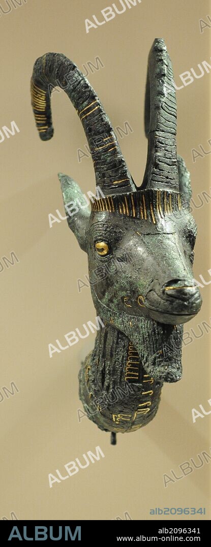 Head of an ibex of a sacred barque. Dynasty 21. Third Intermediate Period. 1070-946 BC. Bronze with gold. Neues Museum. Berlin. Germany.