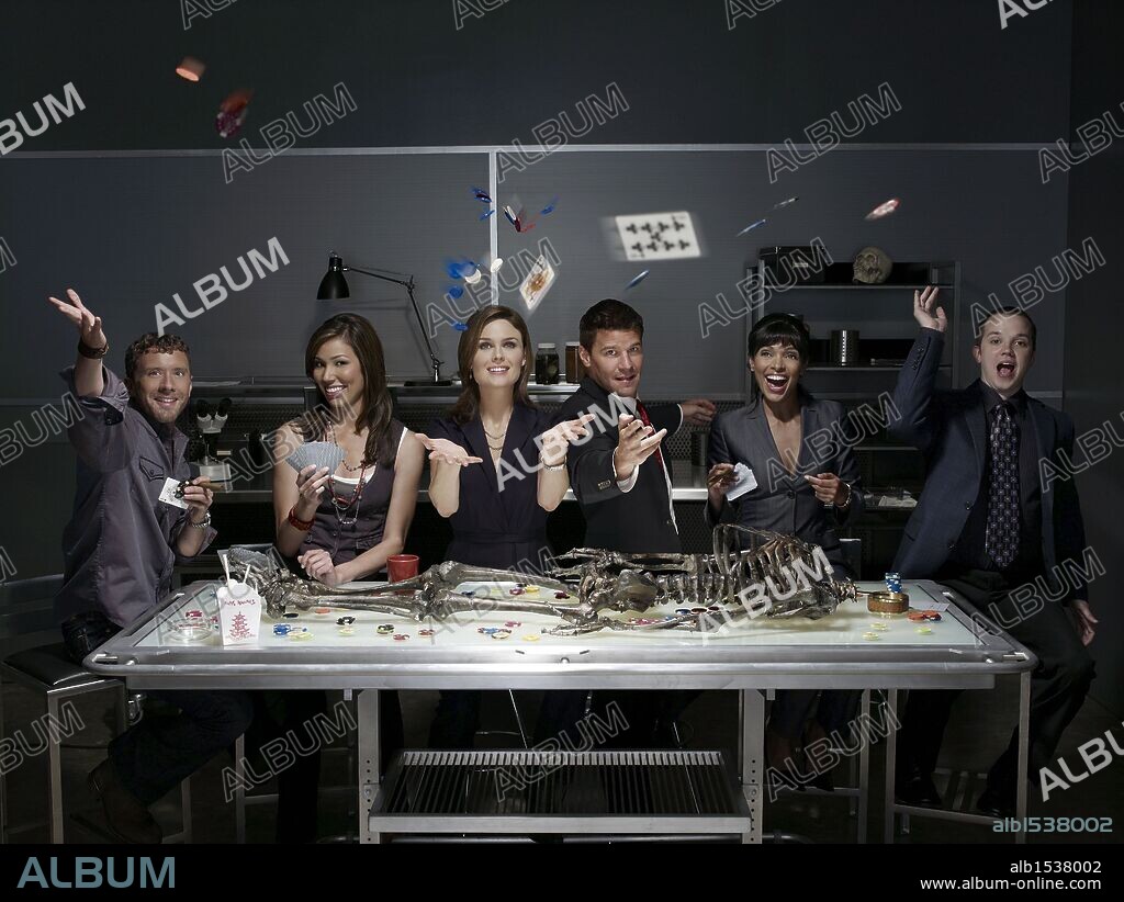 DAVID BOREANAZ, EMILY DESCHANEL, MICHAELA CONLIN, T J THYNE and TAMARA TAYLOR in BONES-TV, 2005. Copyright FAR FIELD PRODUCTIONS/JOSEPHSON ENTERTAINMENT.