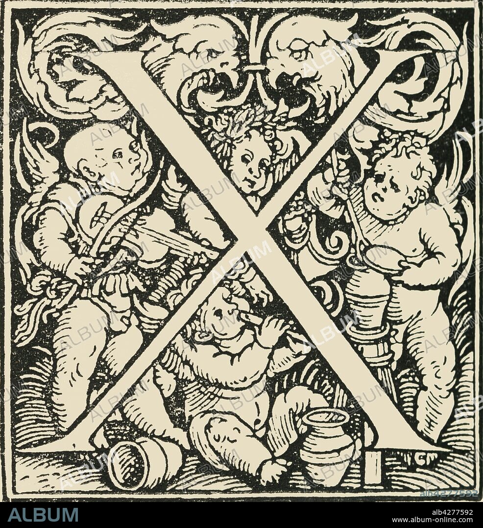 'X - An Alphabet by Hans Weiditz', c1520-1521, (1908). After designs by Durer. From "The Burlington Magazine for Connoisseurs, Volume 12 - October 1907 to March 1908". [The Burlington Magazine, Limited, London, 1908].