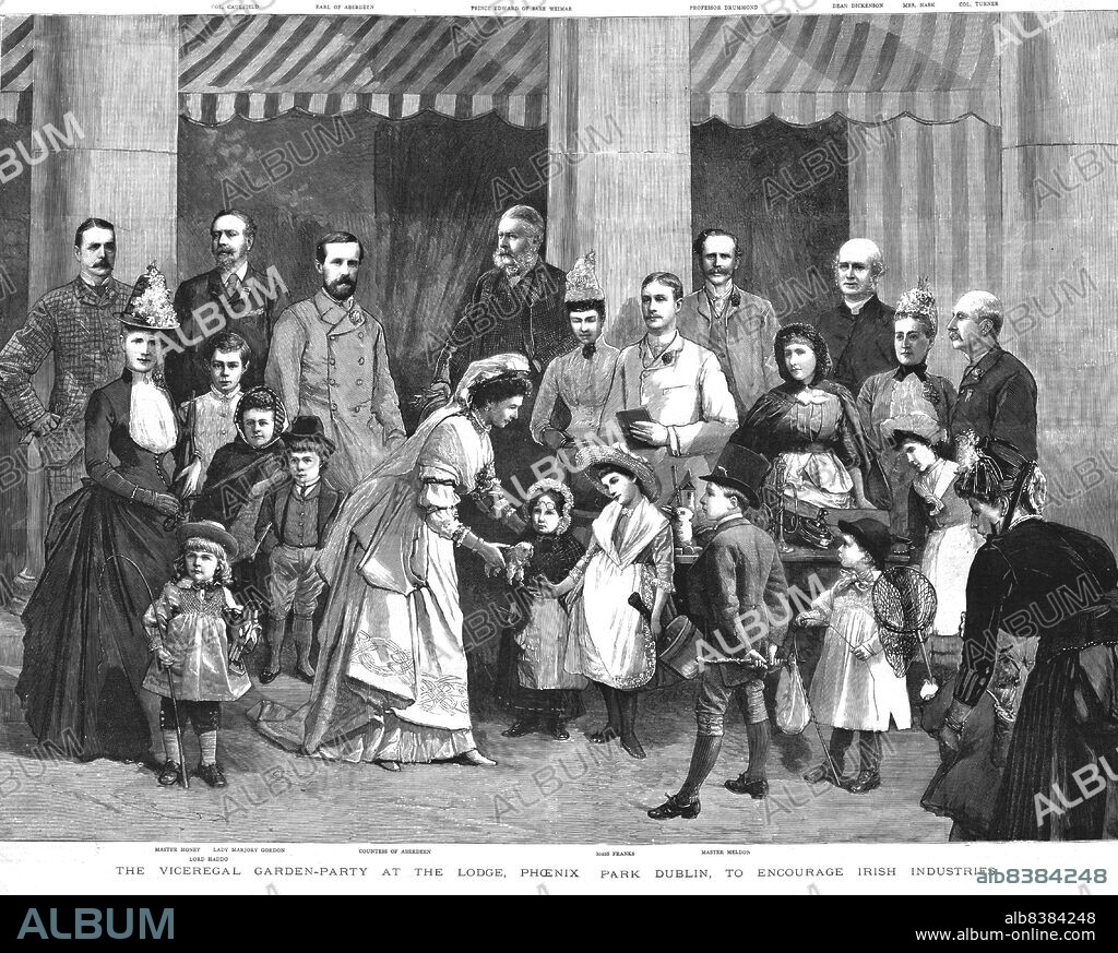 'The Viceregal garden-party at the Lodge, Phoenix Park, Dublin; to encourage Irish Industries', 1886. From "The Graphic. An Illustrated Weekly Newspaper Volume 33. January to June, 1886".