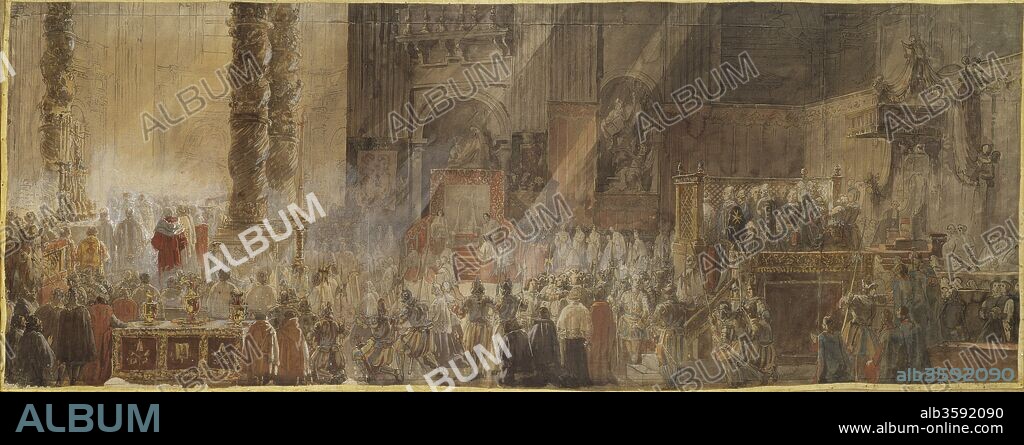 LOUIS-JEAN DESPREZ. King Gustav III of Sweden Attending Christmas Mass in St Peter's Basilica in Vatican, 1783.
