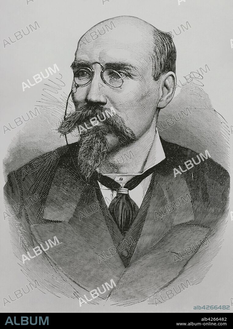 José Echegaray y Eizaguirre (1832-1916). Ingeniero, dramaturgo, político y matemático español. Autor del drama"El gran Galeoto". Retrato. Grabado. La Ilustración Española y Americana,30 de marzo de 1881.