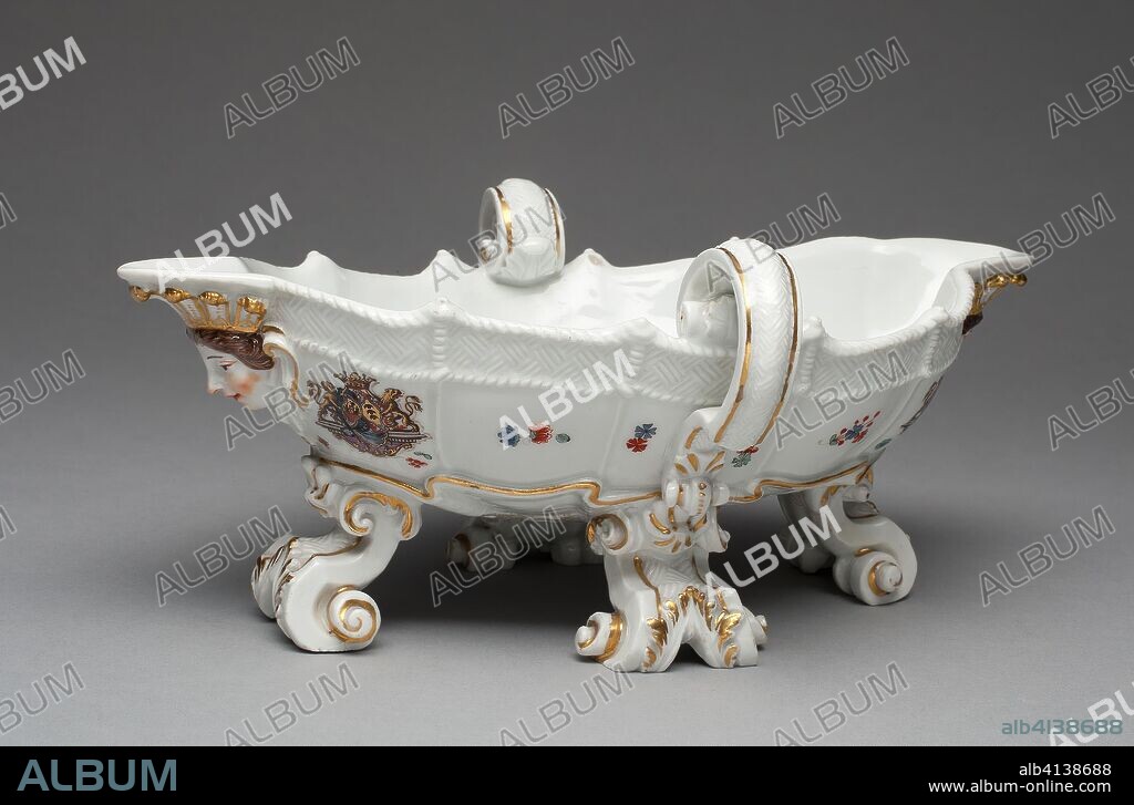 Sauceboat from the Sulkowsky Service. Meissen Porcelain Manufactory; German, founded 1710. Date: 1735-1738. Dimensions: 11.4 × 25.7 × 19.1 cm (4 1/2 × 10 1/8 × 7 1/2 in.). Hard-paste porcelain, polychrome enamels, and gilding. Origin: Germany.