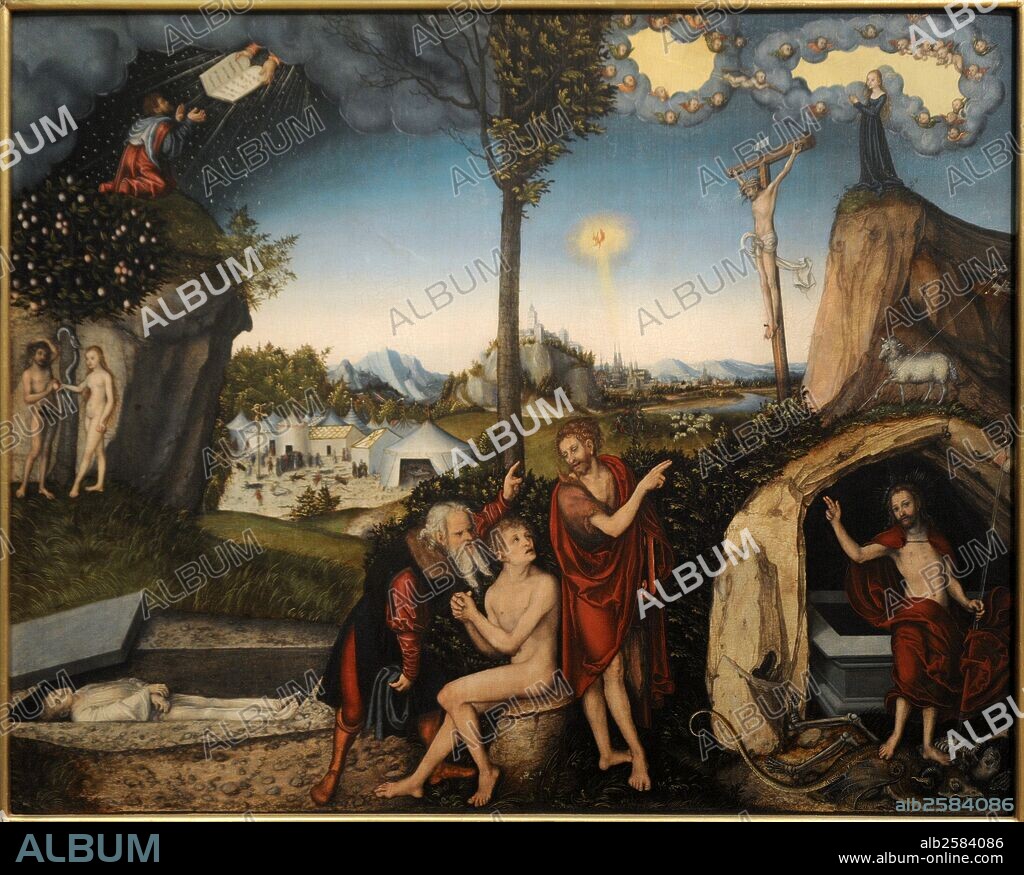 ARTE RENACIMIENTO. ALEMANIA. CRANACH, Lucas, llamado "el Viejo" (Kronach,1472Weimar,1553). Pintor y grabador alemán. "La Ley y el Evangelio", 1529. Galería Nacional de Praga (Sternberg Palace). República Checa.