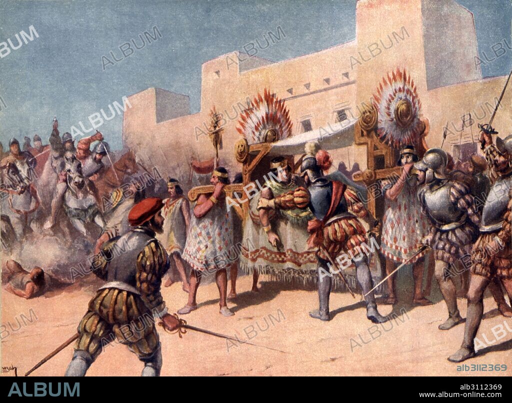 España. Historia. Detención del caudillo azteca Moctezuma II (1466-1520) por las tropas de Hernán Cortés en 1519.