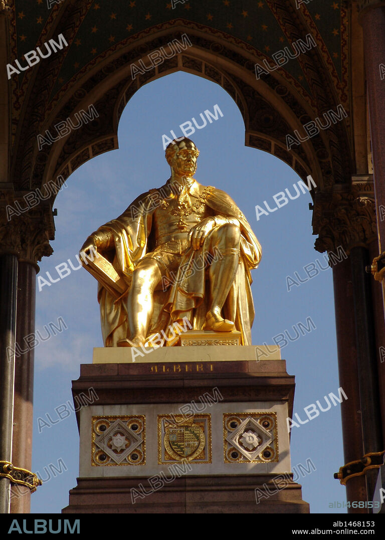 ALBERTO DE SAJONIA-COBURGO-GOTHA (1819-1861). Esposo y príncipe consorte de la reina Victoria I de Inglaterra. S. XIX. Estatua en el "Albert Memorial", situado en Los Jardines de Kensington, en Hyde Park. Londres. Inglaterra.
