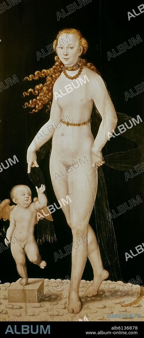 LUCAS CRANACH EL JOVEN. 'Venus y Cupido', hacia 1620-1630, Óleo sobre tabla, 196 x 89 cm.