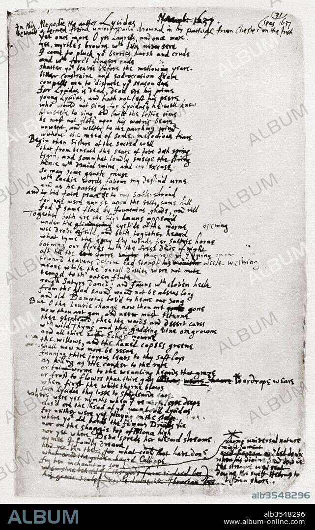 Extract from Lycidas, written in 1637. A pastoral elegy on the death of his friend Edward King, by John Milton. From Impressions of English Literature, published 1944.