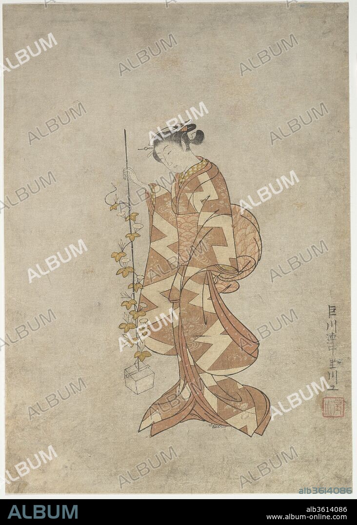 Modern Representation of the Poetess Kaga no Chiyo. Artist: Suzuki Harunobu (Japanese, 1725-1770). Culture: Japan. Dimensions: 10 3/8 x 7 1/2 in. (26.4 x 19.1 cm). Date: ca. 1765.