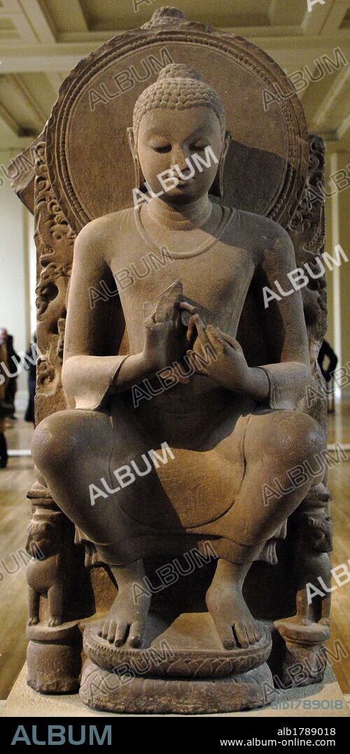 Sandstone figure of the seated Buddha. 5th century. Sarnath. Eastern India. British Museum. London. England. United Kingdom.