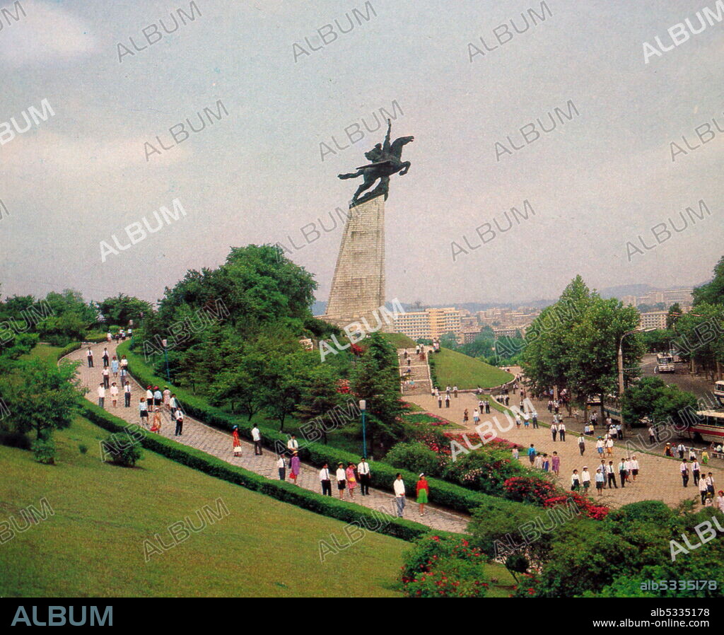 The Chollima Statue is a monument on Mansu Hill in Pyongyang, the capital of North Korea. The monument symbolizes the "Chollima speed" of the Chollima Movement. The legendary winged horse Chollima depicted by the monument is said to travel 1,000 ri (400 km) a day.