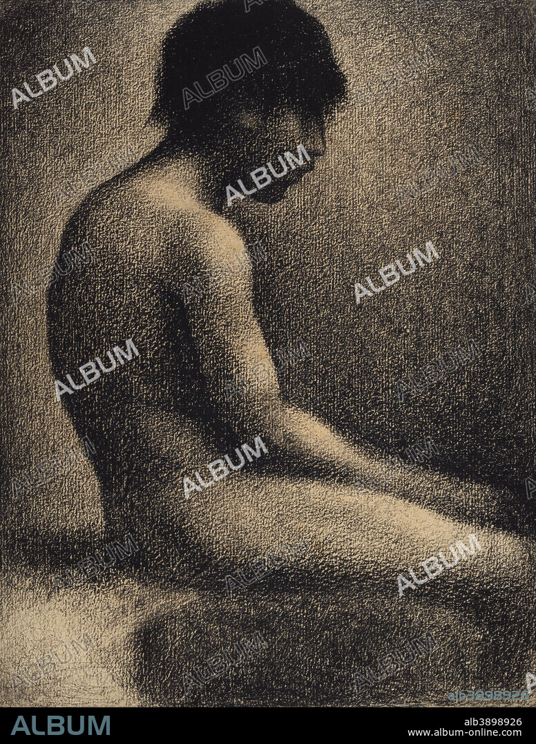GEORGES SEURAT. Seated Nude: Study for 'Une Baignade'. Date/Period: 1883. Drawing. Conte crayon on cream paper. Height: 317 mm (12.48 in); Width: 247 mm (9.72 in).