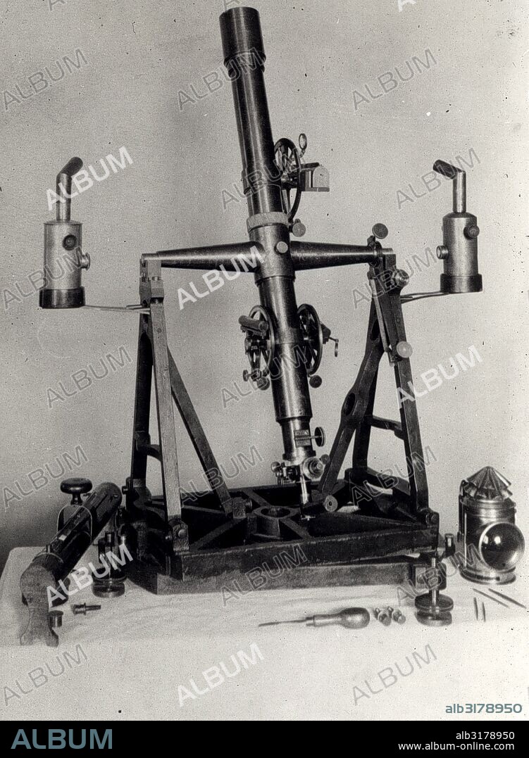 Geodetic meridian telescope 1890. The meridian astronomer uses a special telescope called a transit circle.