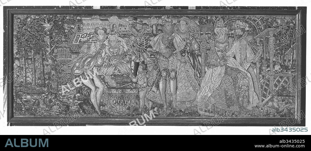 Panel, last quarter 16th century, British or French, Silk and wool on canvas, H. 22 1/2 x W. 63 inches (57.2 x 160 cm); Framed: H. 25 3/4 x L. 66 inches (65.4 x 167.6 cm), Textiles-Embroidered.