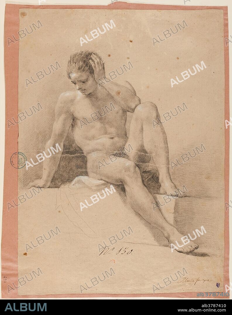 Mariano Salvador Maella / 'Academia'. Siglo XVIII. Clarión, Lápiz negro sobre papel oscuro, 533 x 385 mm.