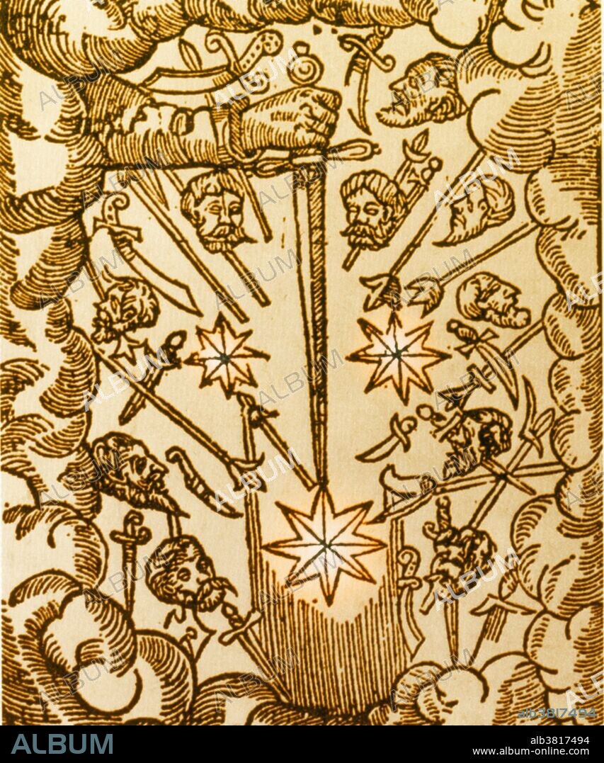 "The figure of a fearful comet", from Dr. Ambroise Pare's 'Surgery', gives a subjective impression of the comet of 16645. Swords, daggers, coffins, and men's heads were supposed to be omens of plague, and plague did indeed break out in London in June of 1665, within 3 months of the comet's visit. Bubonic plague a serious, sometimes fatal, infection with the bacterial toxin Yersinia pestis, transmitted by fleas from infected rodents and characterized by high fever, weakness, and the formation of buboes, especially in the groin and armpits. The comet of 1665 was said to have been responsible for the Black Plague that killed 90 thousand people in London.