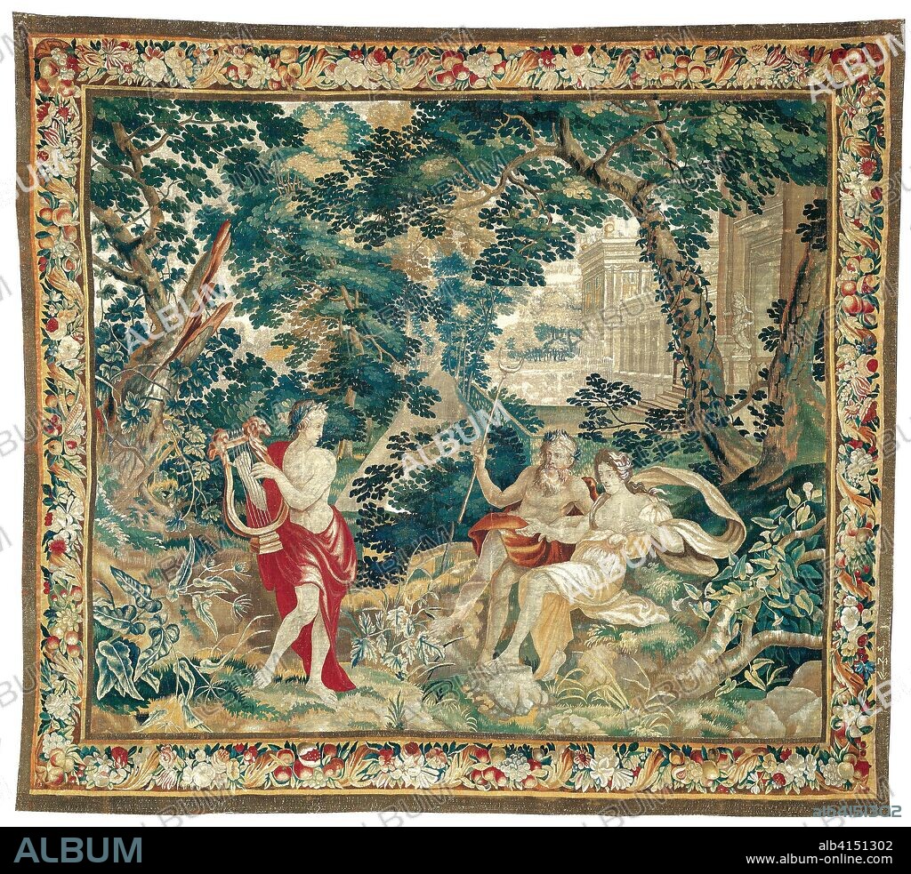 Orpheus Playing the Lyre to Hades and Persephone, from Orpheus and Eurydice or The Metamorphoses. After a design probably by Peter Ykens (1648-1695) and Pieter Spierinckx (1635-1711); Woven at the Wauters workshop; Flanders, Antwerp. Date: 1675-1695. Dimensions: 328.14 × 299.09 cm (129 3/16 × 117 3/4 in.). Wool and silk, slit and double interlocking tapestry weave. Origin: Antwerp.