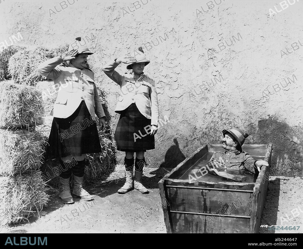 OLIVER HARDY and STAN LAUREL in BONNIE SCOTLAND, 1935, directed by JAMES W. HORNE. Copyright HAL ROACH/MGM.