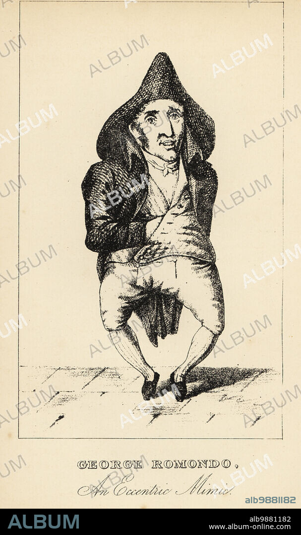 George Romondo, an eccentric mimic, 18th century. Born in Lisbon, Portugal, in 1765. Short bow-legged mimic who imitated animal noises, musical instruments, tool sounds in London public houses. A huckster at Bartholomew Fair in 1804.