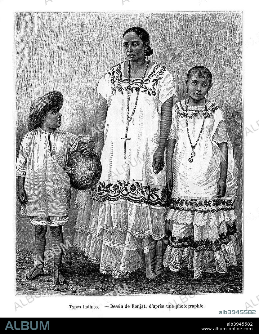 'Latino types', 19th century. These are probably Mayan people from the Yucatan in Mexico.