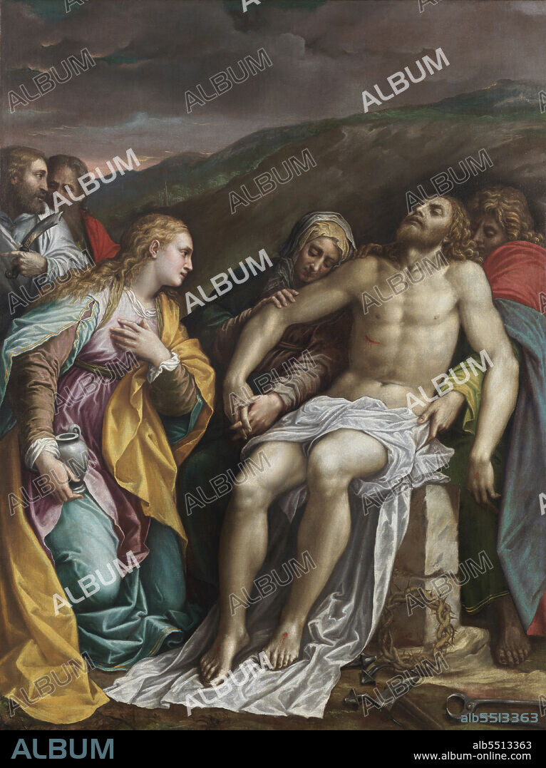 LATTANZIO GAMBARA. Lamentation over the dead Christ with Saints Bartholomew and Paul.