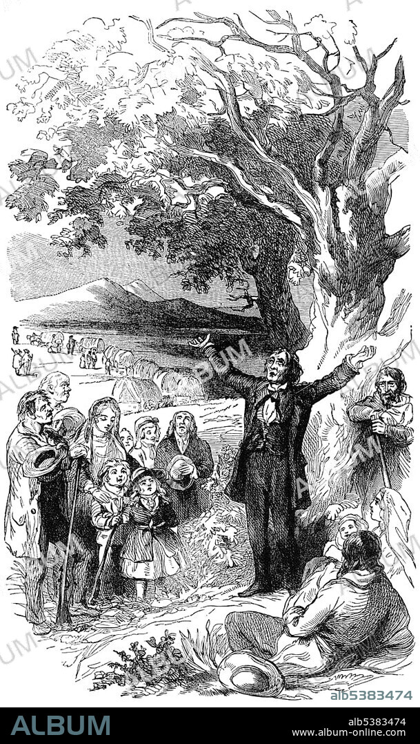 Historical drawing from the U.S. history of the 19th century, migration of the Mormons, 1846, Brigham Young, 1801 - 1877, the second president and prophet of The Church of Jesus Christ of Latter-day Saints or Mormons