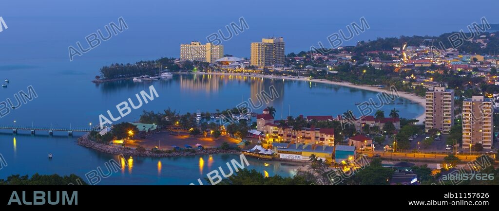 Elevated view over city and coastline, Ocho Rios, Jamaica, West Indies, Caribbean, Central America.