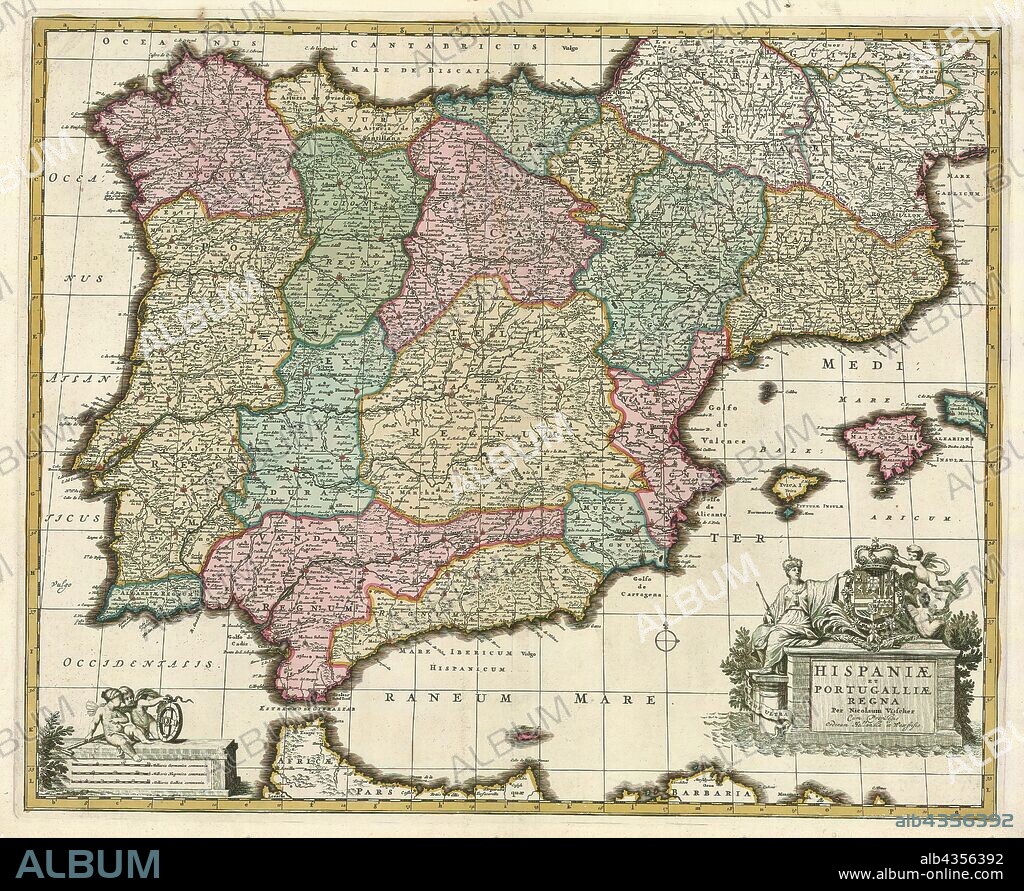 Map, Hispaniae et Portugalliae regna, Nicolaes Jansz. Visscher (1618-1679), Copperplate print.