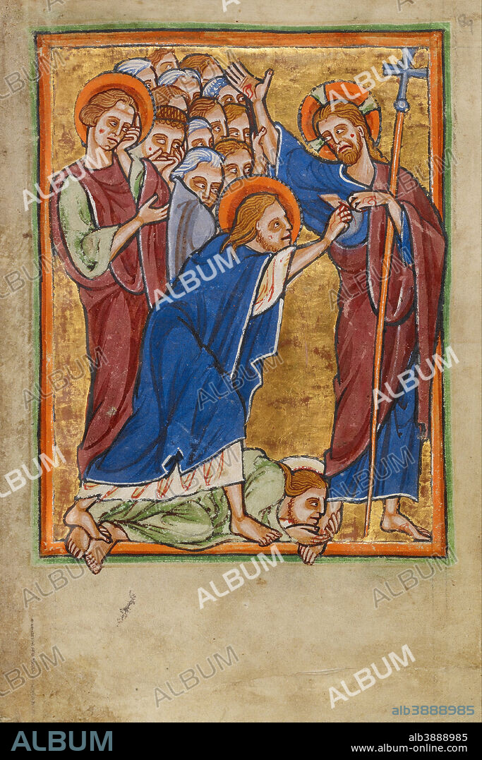 UNKNOWN. Doubting Thomas. Date/Period: Ca. 1190 - 1200. Folio. Tempera colors and gold leaf on parchment. Height: 119 mm (4.68 in); Width: 170 mm (6.69 in).