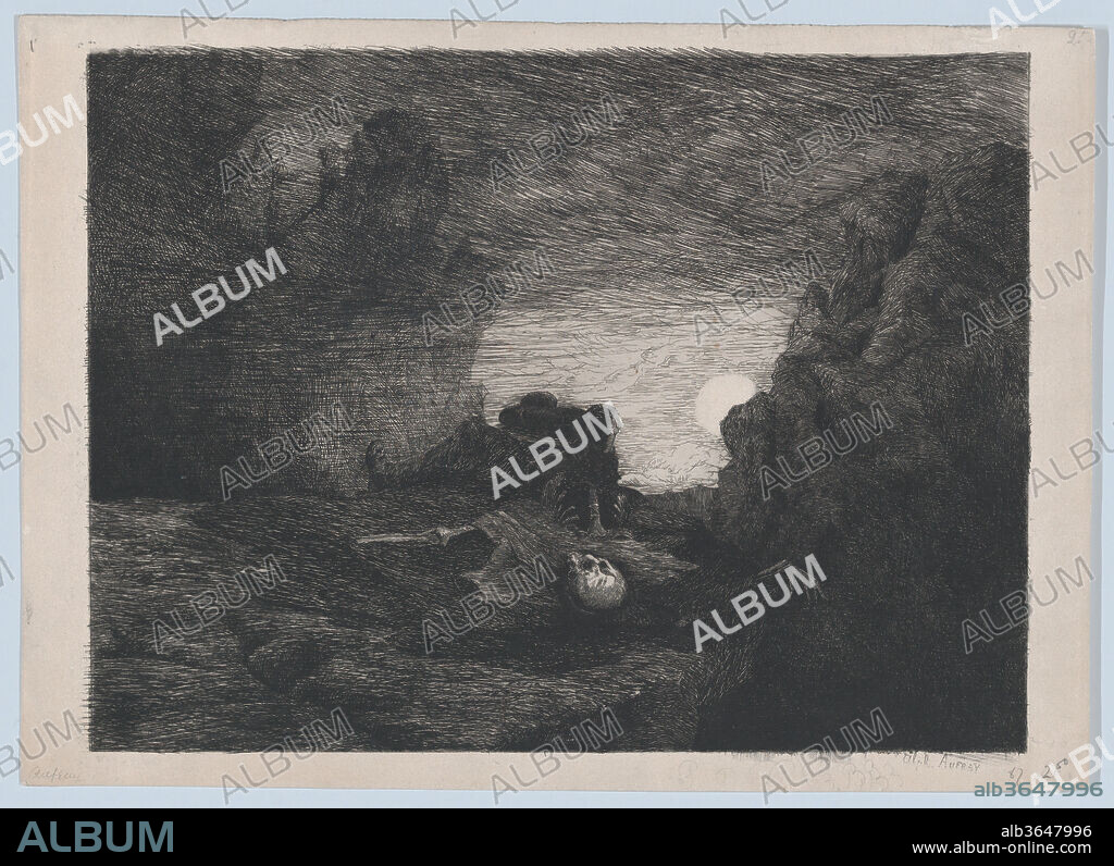 Death. Artist: Alphonse Édouard Enguérand Aufray de Roc'Bhian (French, Paris 1833-1887). Dimensions: Sheet: 8 11/16 × 12 3/16 in. (22.1 × 31 cm)
Image: 7 1/2 × 10 11/16 in. (19 × 27.2 cm). Date: 19th century.