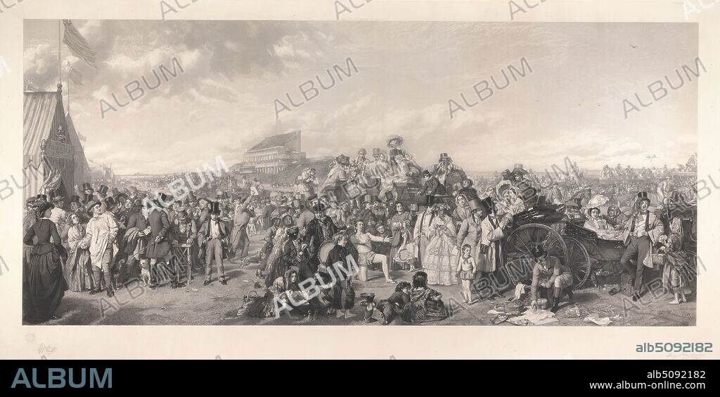 Derby Day, Auguste Blanchard, 18191898, French, after William Powell Frith, 18191909, British, 1858, Engraving, Sheet: 19 7/8 x 43 7/8in. (50.5 x 111.5cm).