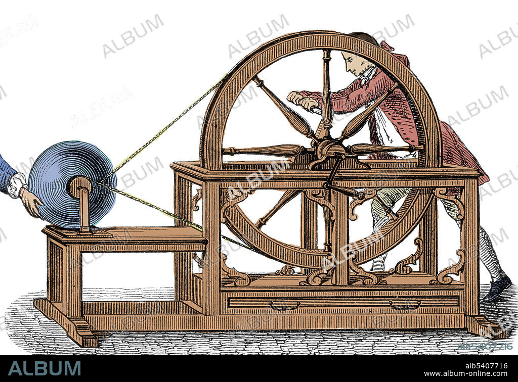 High voltage electricity generated by a glass globe static electric machine. Jean-Antoine Nollet (November 19, 1700 - April 25, 1770) was a French clergyman and physicist. As a priest, he was also known as Abbe Nollet. He was primarily interested in the new science of electricity. He joined the Royal Society of London in 1734 and later became the first professor of experimental physics at the University of Paris. In 1746 he gathered about two hundred monks into a circle about a mile in circumference, with pieces of iron wire connecting them. He then discharged a battery of Leyden jars through the human chain and observed that each man reacted at substantially the same time to the electric shock, showing that the speed of electricity's propagation was very high. In 1748 he discovered the phenomenon of osmosis in natural membranes. He died in 1770 at the age of 69.