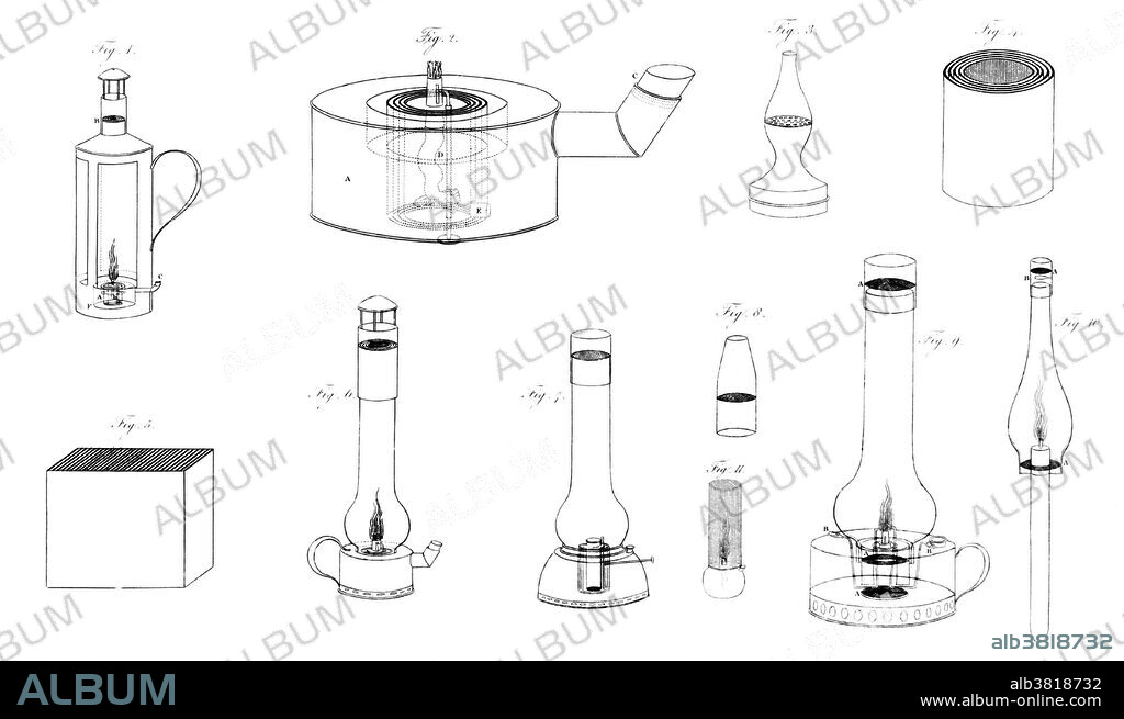 The Davy lamp is a safety lamp for use in flammable atmospheres, invented in 1815 by Humphry Davy. It consists of a wick lamp with the flame enclosed inside a mesh screen. The lamp consists of a wick lamp with the flame enclosed inside a mesh screen. The screen acts as a flame arrestor; air can pass through the mesh freely enough to support combustion, but the holes are too fine to allow a flame to propagate through them and ignite any firedamp outside the mesh. It originally burned a heavy vegetable oil. The lamp also provided a test for the presence of gases. If flammable gas mixtures were present, the flame of the Davy lamp burned higher with a blue tinge. Lamps were equipped with a metal gauge to measure the height of the flame. Miners could place the safety lamp close to the ground to detect gases, such as carbon dioxide, that are denser than air and so could collect in depressions in the mine; if the mine air was oxygen-poor, the lamp flame would be extinguished.