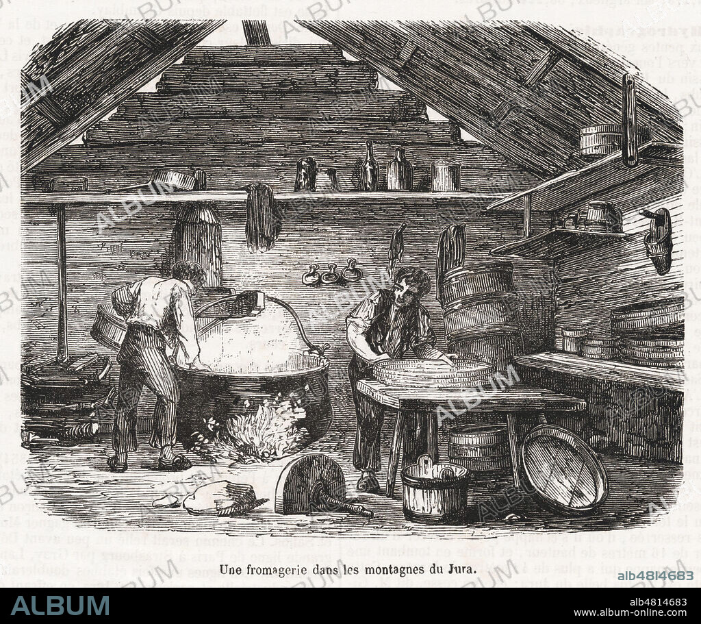 Une fromagerie dans les montagnes du Jura. Illustration de 1855 par Valentin FOULQUIER (1822-1896) pour La France illustree de Victor Adolphe MALTE-BRUN (1816-1889). Credit : Collection Jonas/Kharbine-Tapabor.