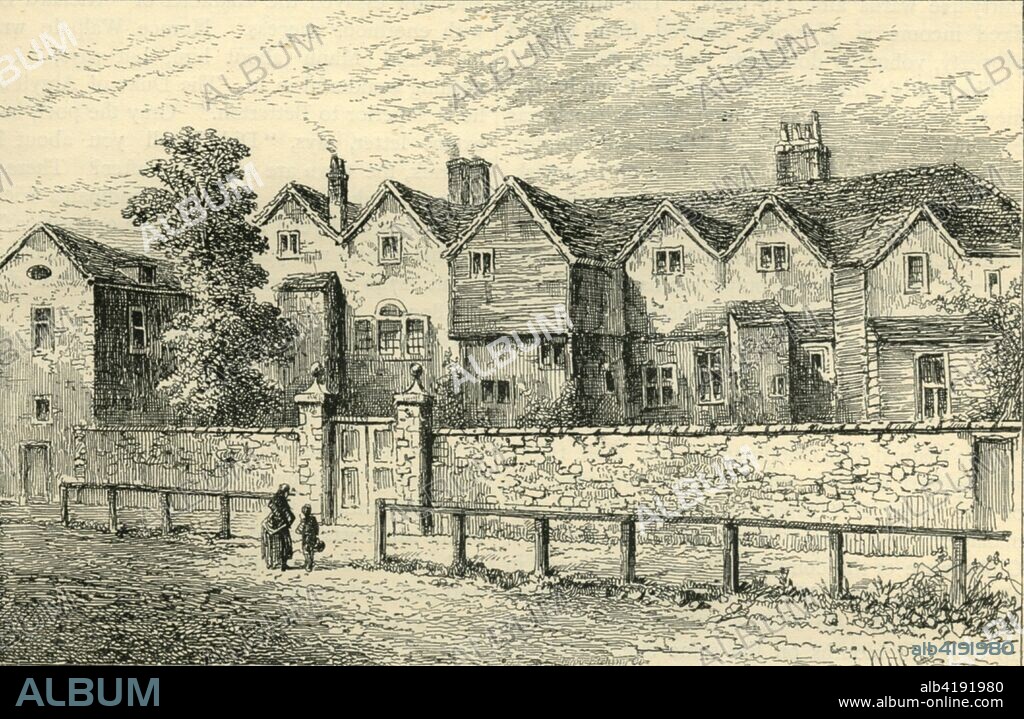 'Kirby Castle, Bethnal Green (The Blind Beggar's House)', (c1872). 'Kirby's Castle', built in 1570 by John Kirby at Bethnal Green, (now part of east London), later became a private lunatic asylum - Wright's Madhouse. The house also became associated with the ballad The Blind Beggar of Bethnal Green. From Old and New London, Vol. II: A Narrative of Its History, Its People, and Its Places, by Walter Thornbury. [Cassell, Petter, Galpin & Co., London, Paris & New York].
