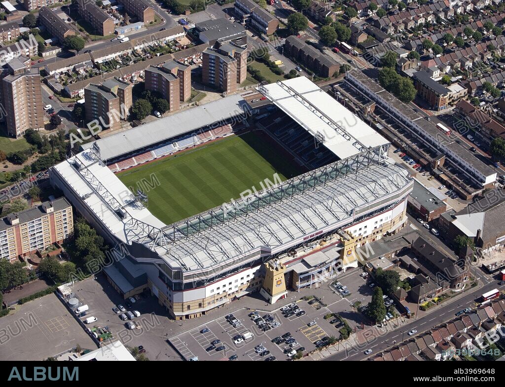 Upton Park football ground, London, 2009. Aerial view of the Boleyn Ground, the home of West Ham United FC since 1904.