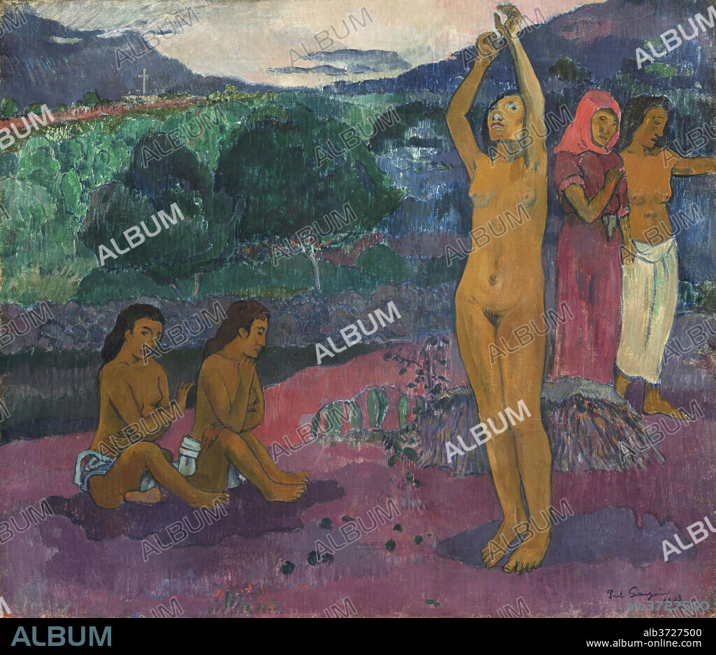 PAUL GAUGUIN. The Invocation. Dated: 1903. Dimensions: overall: 65.5 x 75.6 cm (25 13/16 x 29 3/4 in.)  framed: 96.5 x 105.4 cm (38 x 41 1/2 in.). Medium: oil on canvas.
